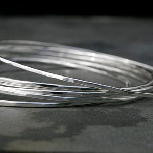 Hammered Sterling Silver Bangle Set: Six Skinny Stackable Bracelets