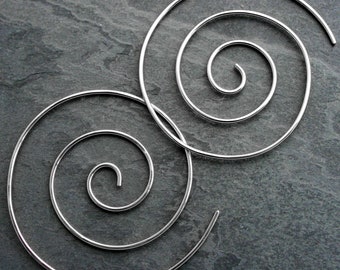 Large Spiral Earrings Solid Sterling Silver, Size Large Nautilus Swirl, Sterling Silver Koru Earrings