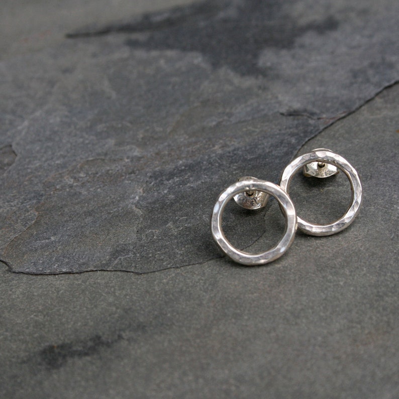 Open Circle Earrings, Sterling Silver Post Earrings Studs, Minimalist Circular Peekaboo Dainty Stud Earrings image 2