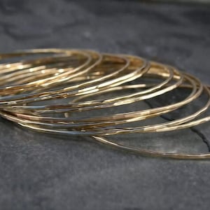 14k Gold Filled Bangles: Set of 12 Hammered Stacking Bracelets