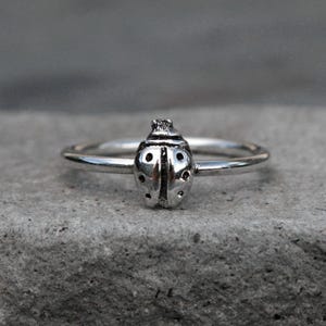 Sterling Silver Ladybug Ring, Lucky Charm (Stacking Band Sizes)