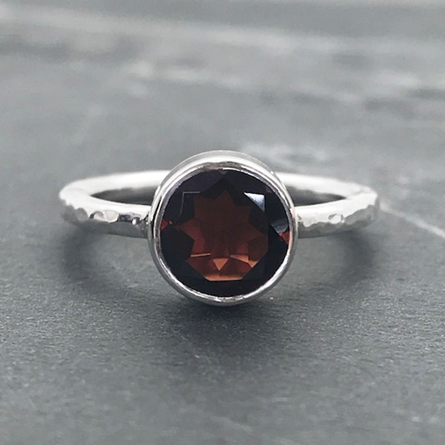 Garnet Sterling Silver Ring Faceted Gemstone Deep Wine Red | Etsy