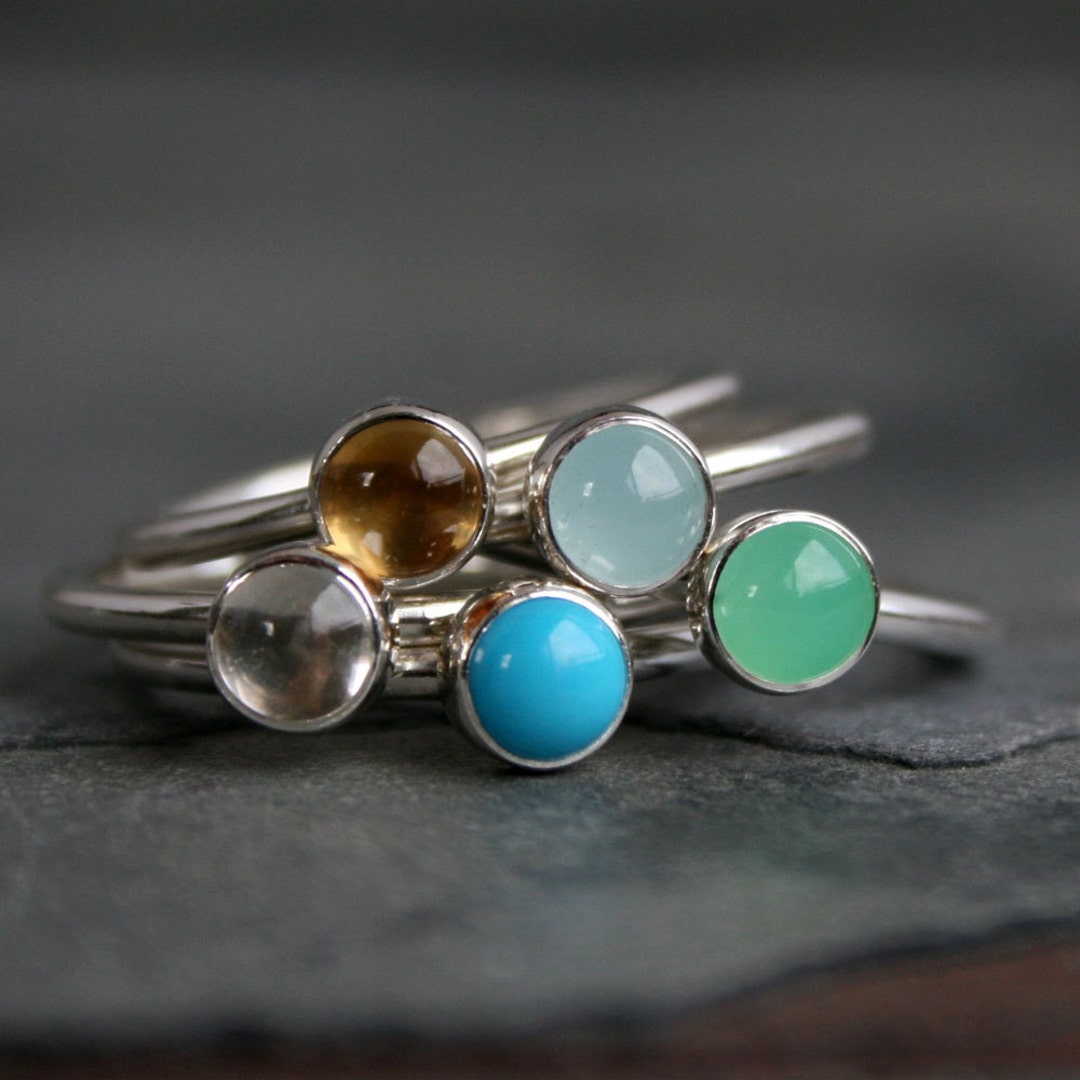 5mm Birthstone Stackable Ring, Sterling Silver Gemstone Stacking Rings ...