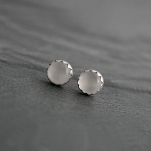 6mm Moonstone Stud Earrings, Sterling Silver Studs, Natural Luminous Gemstones, White Moonstone Post Earrings