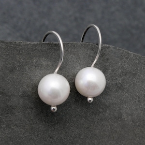 Handmade Sterling Silver Pearl Drop Earrings: Dainty Modern Style