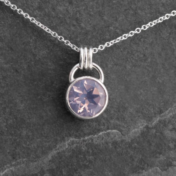 8mm Faceted Gemstone Pendant Sterling Silver Setting - Purple Amethyst or Clear Topaz or Lavender Moon Quartz - Brilliant Faceted Gemstones