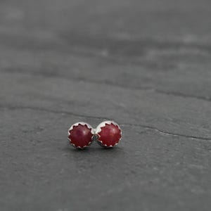 4mm Ruby Stud Earrings: Sterling Silver Cabochon Gemstones