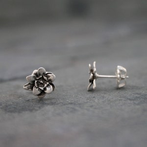 Lotus Flower Earrings, Sterling Silver Stud Earrings, Floral Botanical Post Earrings, Dimensional Lotus Blossom Studs image 2