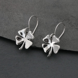Sterling Silver Four Leaf Clover Dangle Earrings: Lucky Shamrock Jewelry