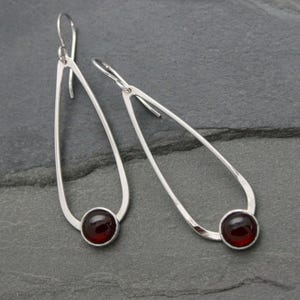 Garnet Sterling Silver Teardrop Earrings: Wine Red Gemstone