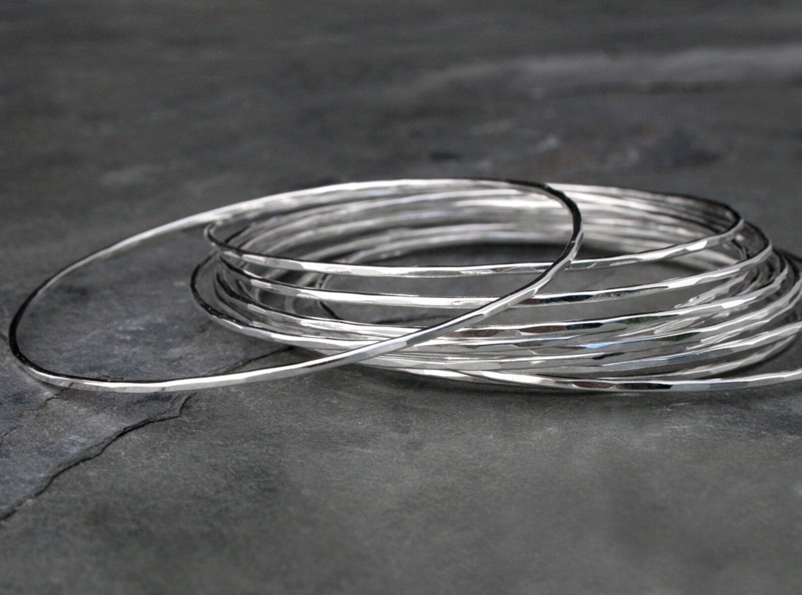 12 Skinny Sterling Silver Bangles Set of Twelve Stacking Etsy