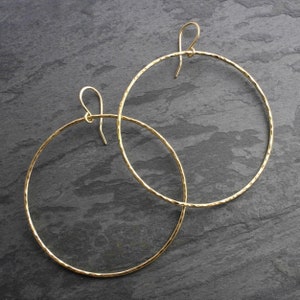 Large Eternity Earrings, 14k Gold Filled Hoops, Round Hammered Texture Dangle Hoops 14 Karat Yellow Gold Filled Round Minimalist Ear Wire image 1