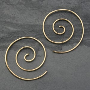 Medium 14k Gold Fill Spiral Earrings, 14 karat Gold Filled Swirl, Koru Nautilus Symbol, Size Medium Yellow Gold Fill Threader Earrings