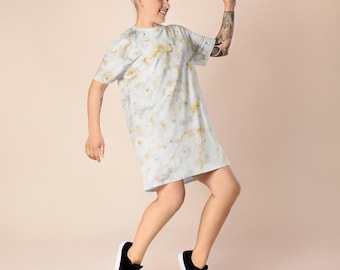 Celestial T-Shirt Dress | Jupiter Moon Io Inspired All-Over Print Dress | Cosmic Streetwear Fashion