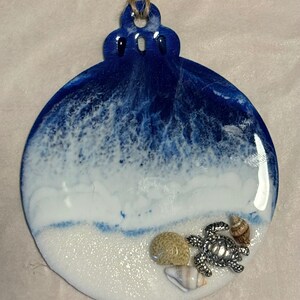 Ocean Resin Round Ornament Coastal Christmas Bulb Beach Tree Decor Handmade by ShoremChic