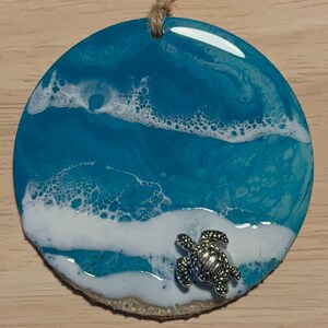 Ocean Resin Round Ornament Coastal Christmas Bulb Beach Tree Decor Handmade by ShoremChic