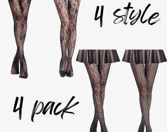 Fishnet Stockings High Waisted Tights Pantyhose for Women,Gift for Women - 4 style - 4 pack