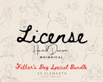 Commercial License Hand-drawn Whimsical Father’s Day SVG Bundle, unlimited usage, no credit required.