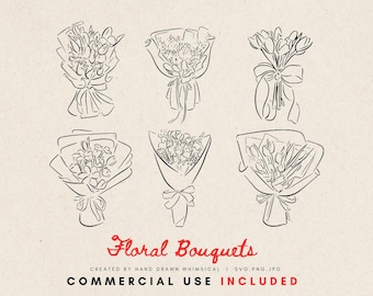 Floral Bouquets SVG - Whimsical Hand-Drawn Wedding SVG & PNG Files