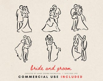 Bride and Groom SVG - Whimsical Hand-Drawn Wedding SVG & PNG Files