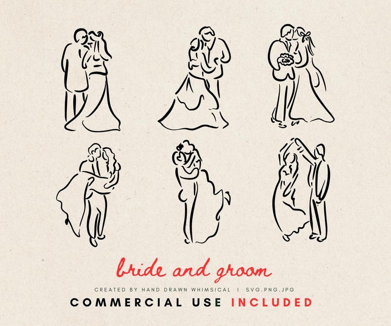 Bride and Groom SVG - Whimsical Hand-drawn Wedding SVG & PNG Files - Etsy