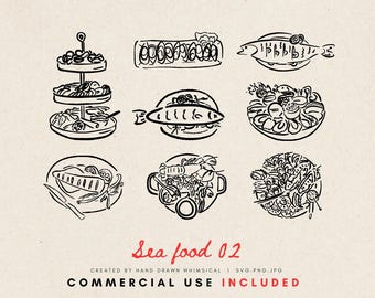 Seafood SVG - Whimsical Hand-Drawn Wedding SVG & PNG Files
