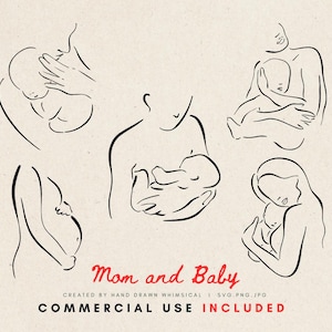 Mom and Baby Illustration | Mother’s Day Clipart | Mother Holding Baby Art | Motherhood Line Art | PNG Digital Download