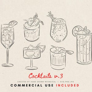 Cocktail Glass Line Art Clipart – Hand Drawn Minimal Martini Glass PNG SVG – Elegant Drink Illustration for Menu Design & Invitations