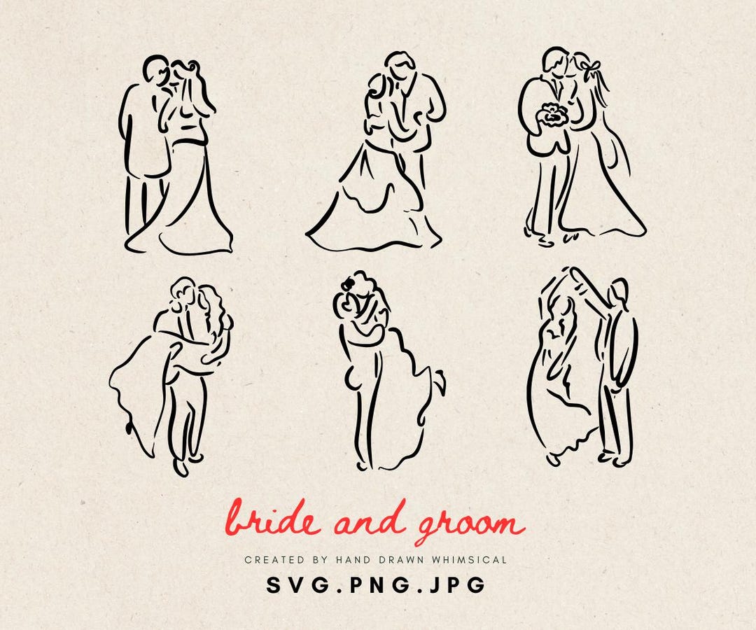 Bride and Groom SVG Whimsical Hand-drawn Wedding SVG & PNG Files - Etsy