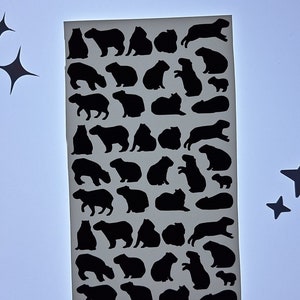 pequeñas pegatinas de vinilo reflectantes de Carpincho / Decoración de Carpincho Silueta de regalo amante de Carpincho de capibara / regalo amante de los animales / hoja de pegatinas