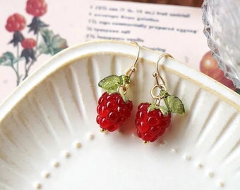 Raspberry Earrings - Cute Fruit Earrings, Minimal Summer Aesthetic, Botanical Earrings, Minimalist earrings Statement Earrings - Handmade