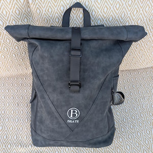 Rucksack Rolltop 20-40l, Wasserabweisende Laptoptasche, Wildlederoptik PU-Leder, Outdoor Rucksack, Studium Schule mit 15 Zoll Laptopfach