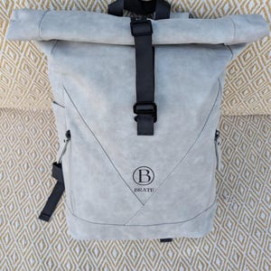 Rucksack Rolltop 20-40l, Wasserabweisende Laptoptasche, Wildlederoptik PU-Leder, Outdoor Rucksack, Studium Schule mit 15 Zoll Laptopfach Bild 1