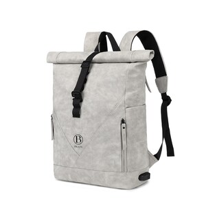Rucksack Rolltop 20-40l, Wasserabweisende Laptoptasche, Wildlederoptik PU-Leder, Outdoor Rucksack, Studium Schule mit 15 Zoll Laptopfach Bild 7