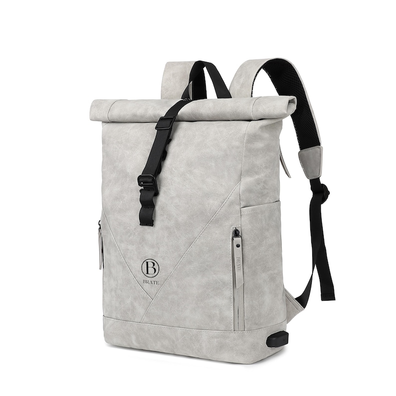 Rucksack Rolltop 20-40l, Wasserabweisende Laptoptasche, Wildlederoptik PU-Leder, Outdoor Rucksack, Studium Schule mit 15 Zoll Laptopfach Bild 7