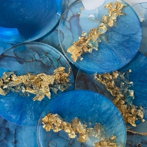 Elegant blue and gold coasters | Handmade table decoration