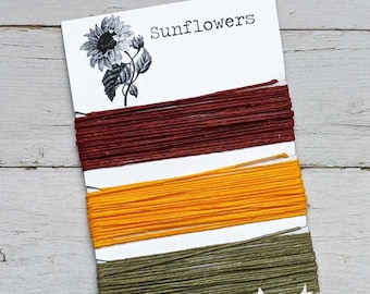 Waxed Linen Thread 4 ply, Sunflowers colors: Rust, Yellow-Orange, Khaki Green, 5 or 10 yards of each color