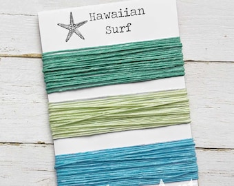 Waxed Linen Thread 4 ply, Hawaiian Surf colors: Seafoam Green, Mint Green, Turquoise, 5 or 10  yards of each color