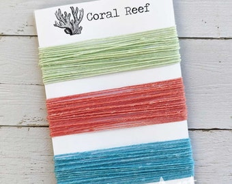 Waxed Linen Thread 4 ply, Coral Reef colors: Mint Green, Salmon, Turquoise, 5 or 10 yards each color