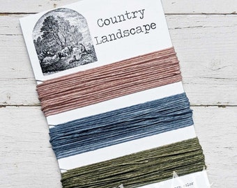 Waxed Linen Thread 4 ply, Country Landscape colors: Victorian Rose, Slate Blue, Khaki Green, 5 or 10 yards of each color