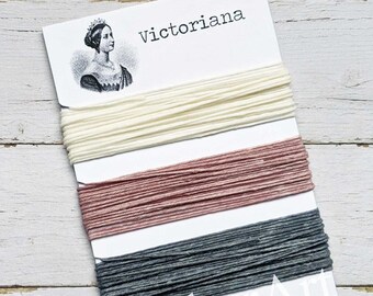 Waxed Linen Thread 4 ply, Victoriana colors: Warm White, Victorian Rose, Light Gray, 5 or 10 yards of each color