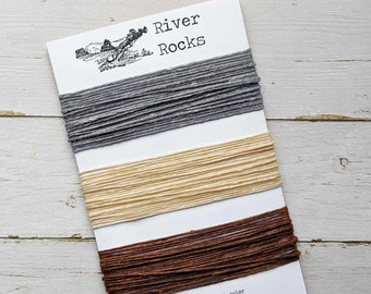 Waxed Linen Thread 4 ply, River Rocks colors: Light Gray, Natural, Walnut Brown, 5 or 10 yards of each color