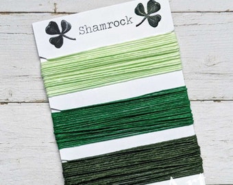 Waxed Linen Thread 4 ply, Shamrock colors: Mint Green, Emerald Green, Dark Green, 5 or 10 yards of each color