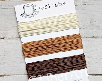Waxed Linen Thread 4 ply, Cafe Latte colors: Warm White, Butterscotch, Walnut Brown, 5 or 10 yards of each color