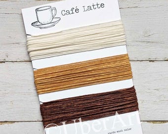 Waxed Linen Thread 4 ply, Cafe Latte colors: Warm White, Butterscotch, Walnut Brown, 5 or 10 yards of each color