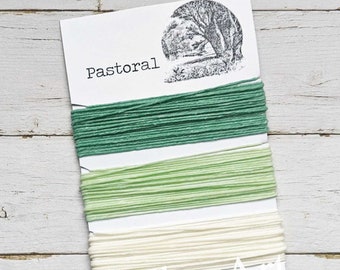 Waxed Linen Thread 4 ply, Pastoral colors: Seafoam Green, Mint Green, Warm White, 5 or 10  yards of each color