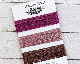 Waxed Linen Thread 4 ply, Antique Rose colors: Magenta, Victorian Rose, Walnut Brown, 5 or 10 yards of each color