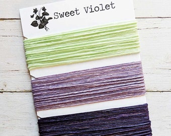 Waxed Linen Thread 4 ply, Sweet Violet colors: Mint Green, Lavender, Plum, 5 or 10 yards of each color