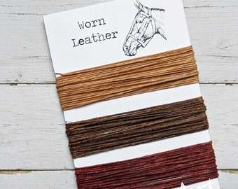 Waxed Linen Thread 4 ply, Worn Leather colors: Butterscotch, Walnut Brown, Rust, 5 or 10 yards of each color