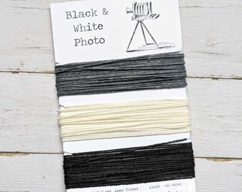 Waxed Linen Thread 4 ply, Black & White Photo colors: Light Gray, Warm White, Black, 5 or 10 yards of each color